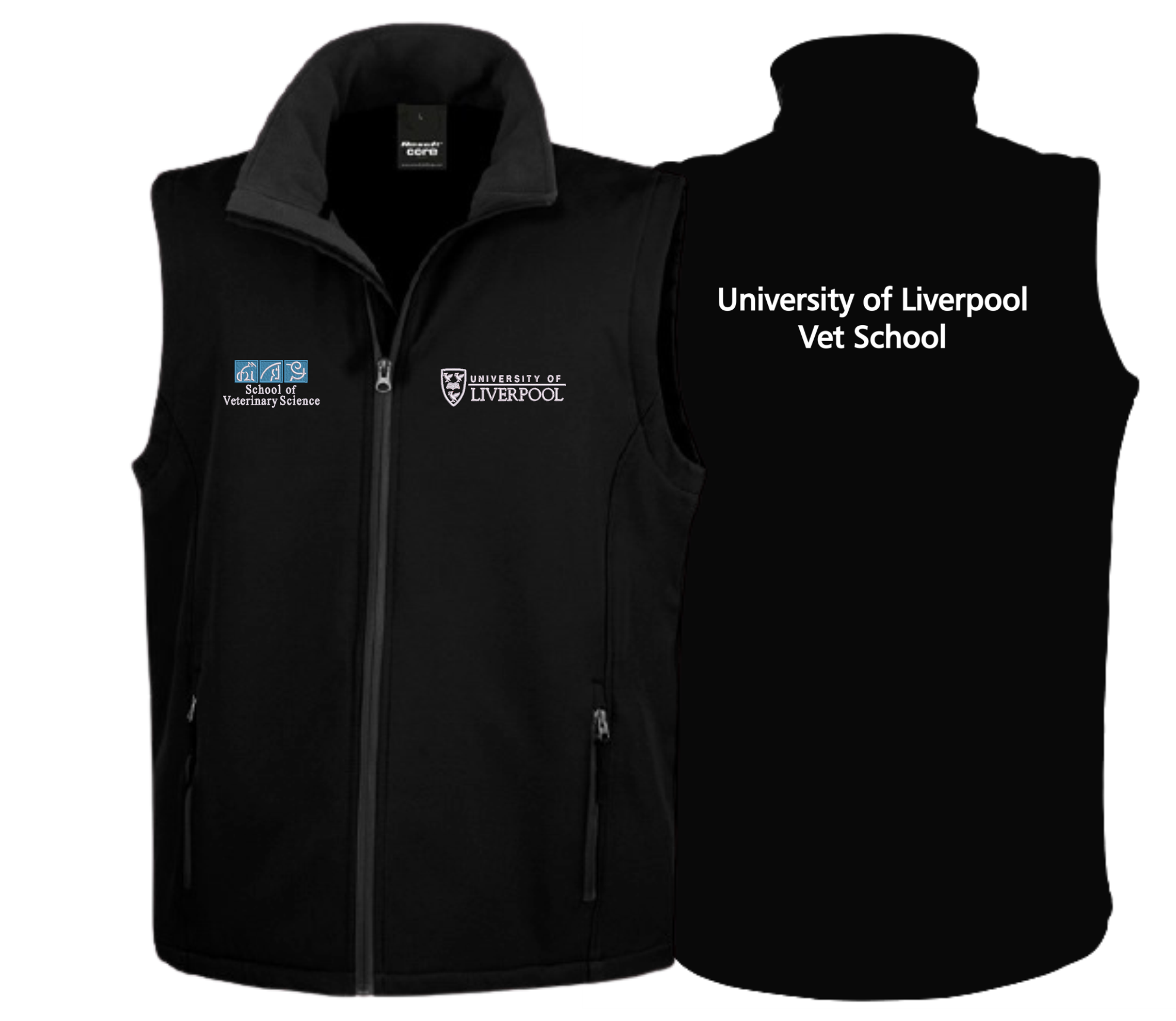 2-layer softshell, showerproof, breathable, and windproof. Logos embroidered front and back