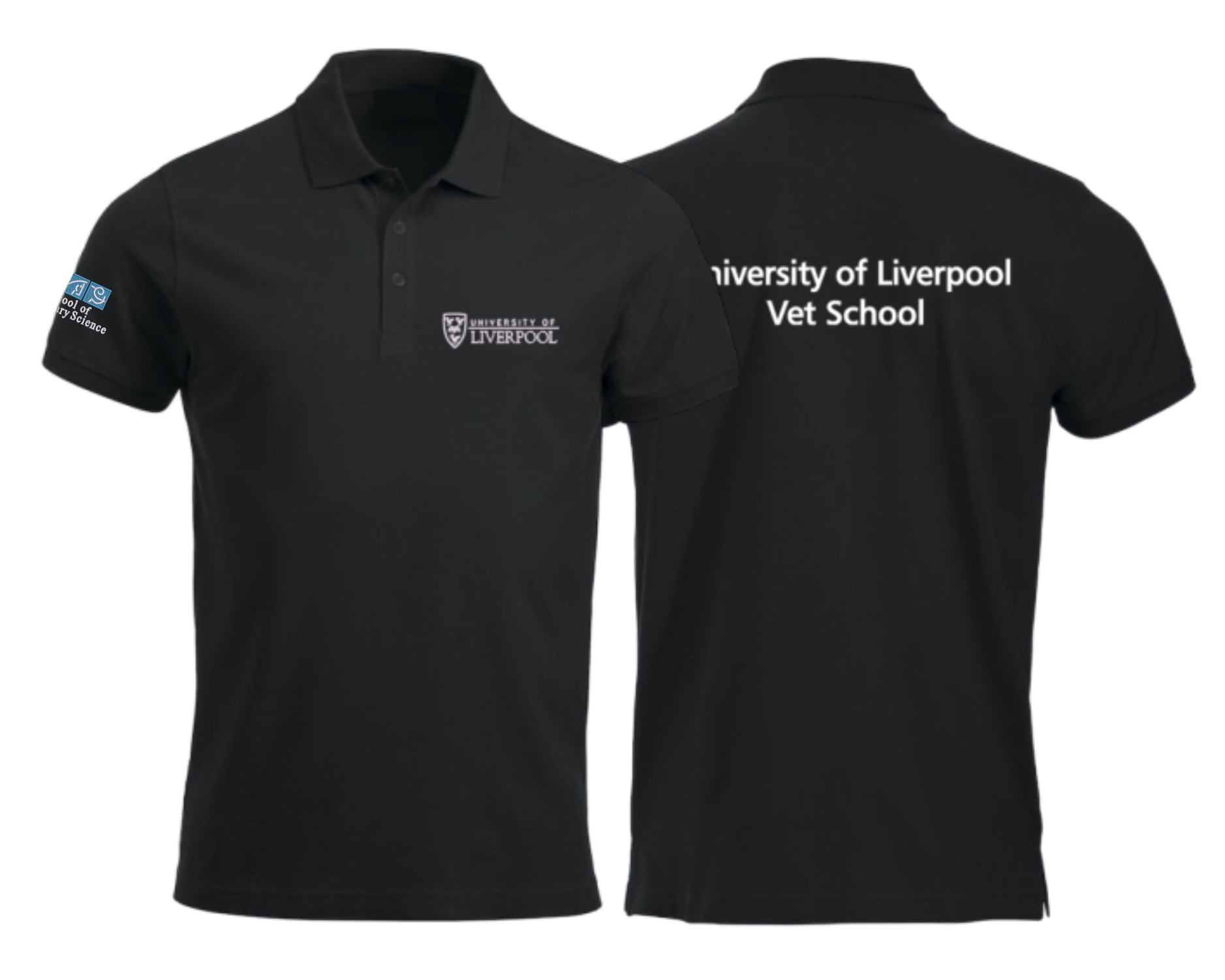 Polycotton Poloshirt embroidered logo left breast, sleeve and print to back