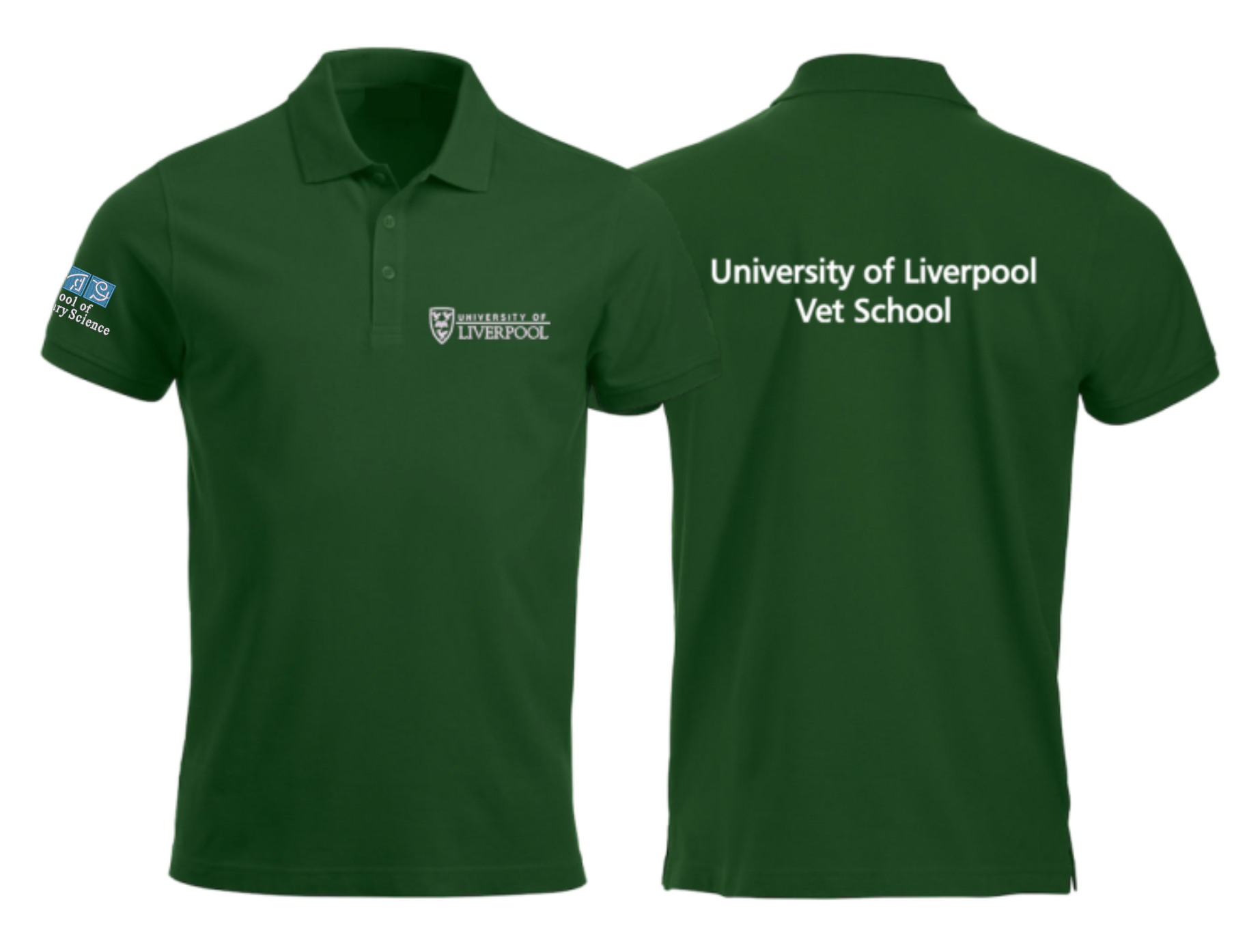 Polycotton Poloshirt embroidered logo left breast, sleeve and print to back