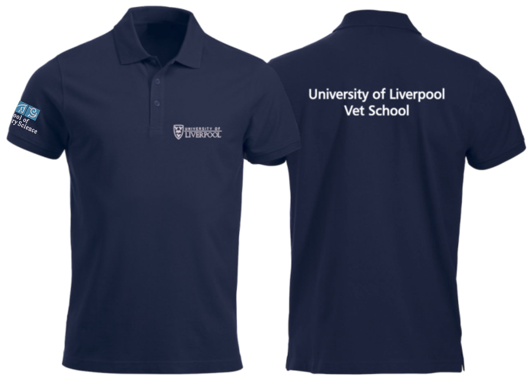 Polycotton Poloshirt embroidered logo left breast, sleeve and print to back