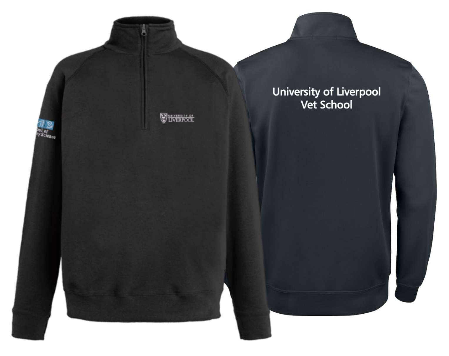 Cotton Rich Unisex Zip Neck Sweat with embroidered logo left breast, sleeve and print to back